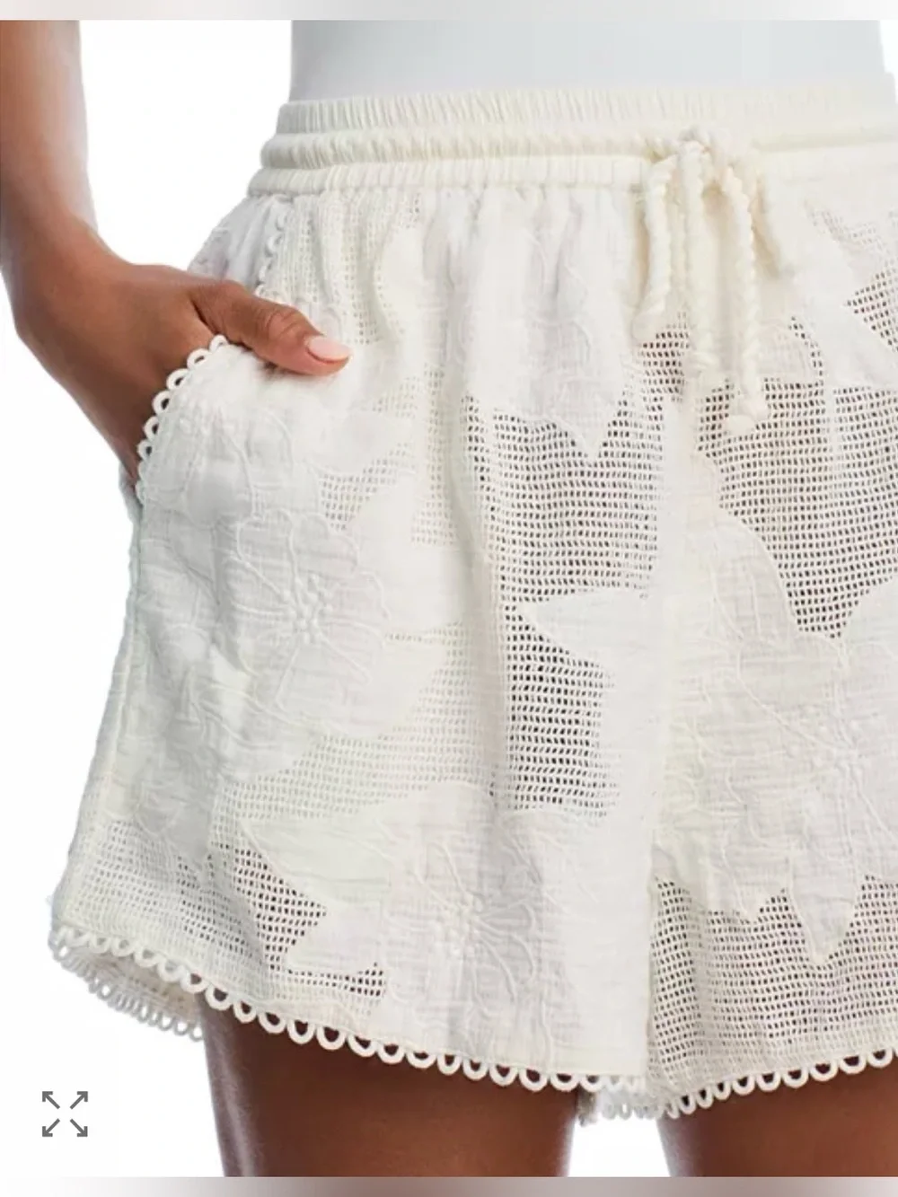 Farm Rio Women's White Embroidered Cotton Drawstring Shorts Size M NWT $160 - Picture 3 of 12